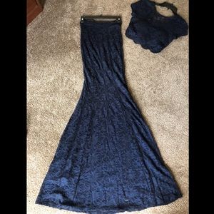 Navy blue lace formal gown